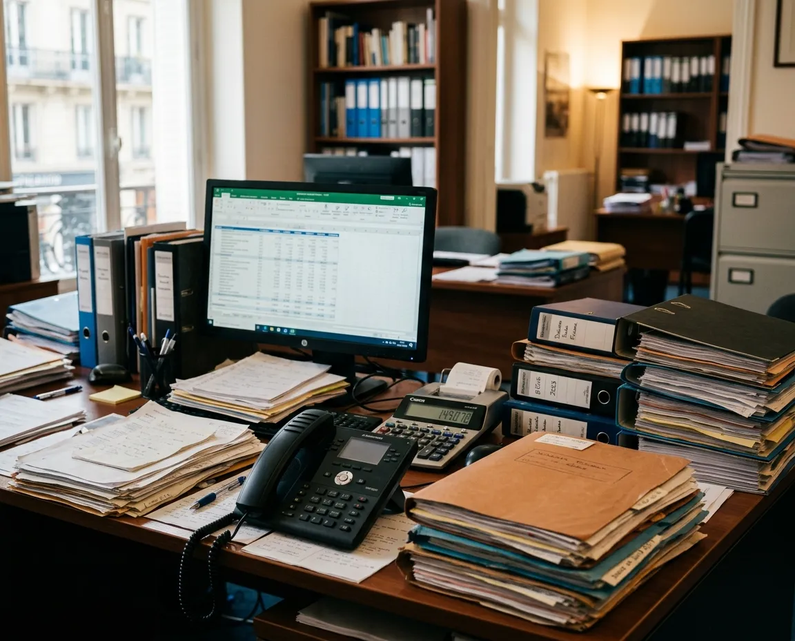 Bureau de cabinet comptable chargé de dossiers en période fiscale